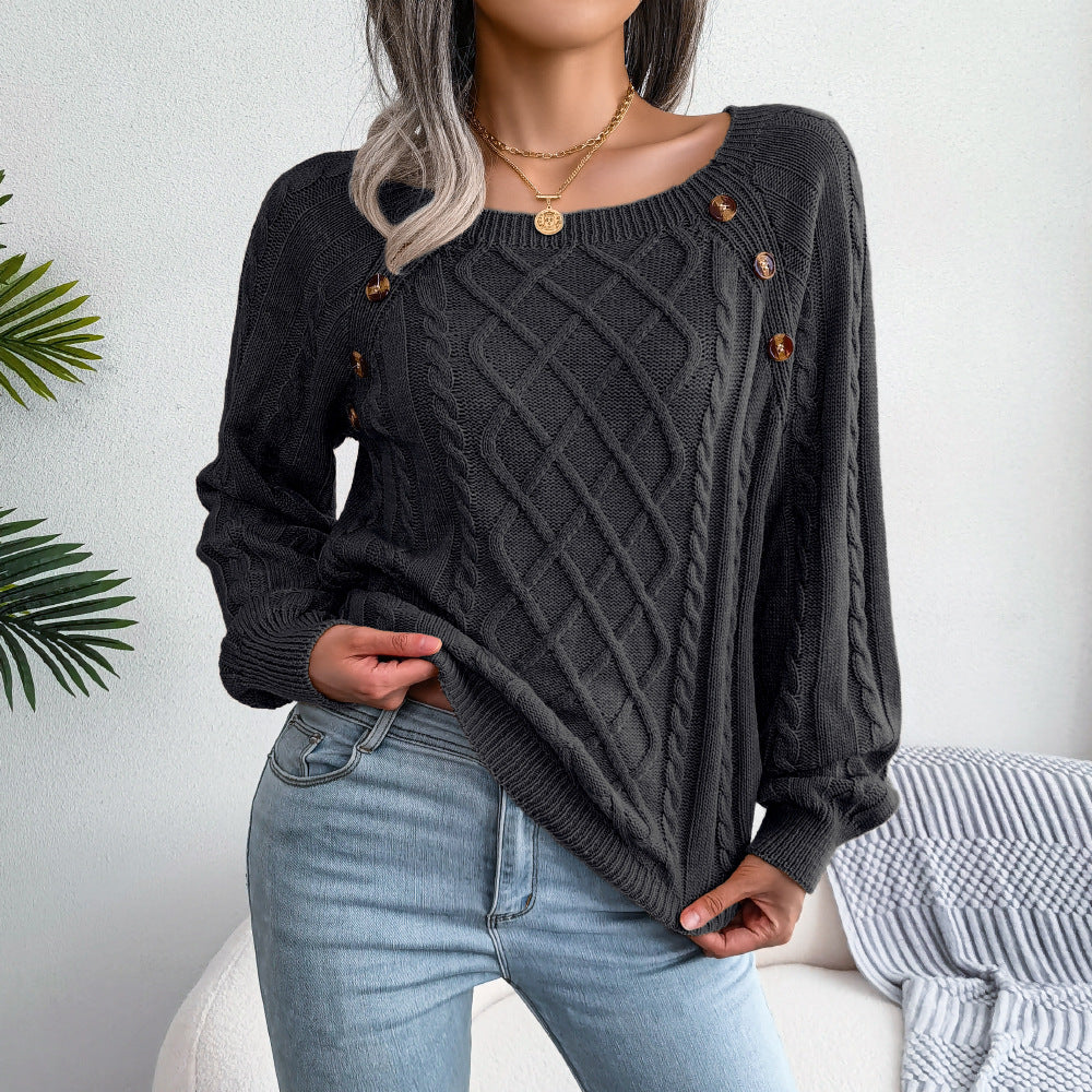 Catharina | Button-Detail Cable Knit Sweater